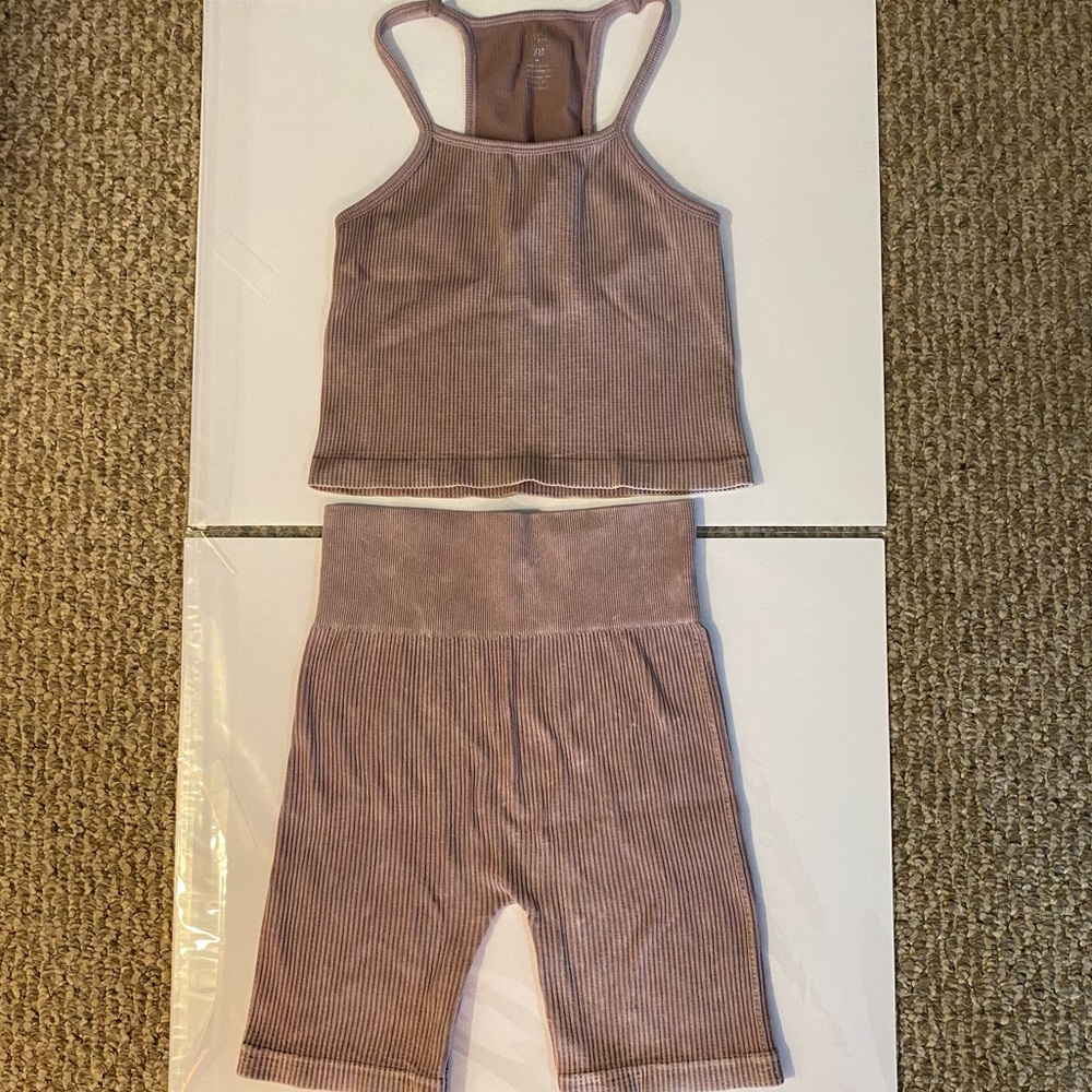 Two piece athletic top and shorts set